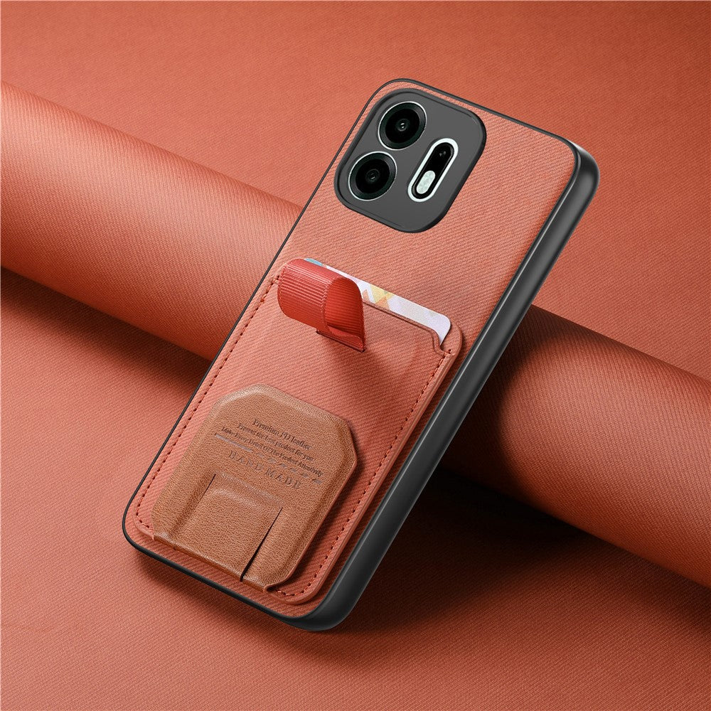 For OnePlus N6 4G Case Cloth Texture TPU PU Leather PC Phone Back Cover with Card Holder Kickstand
