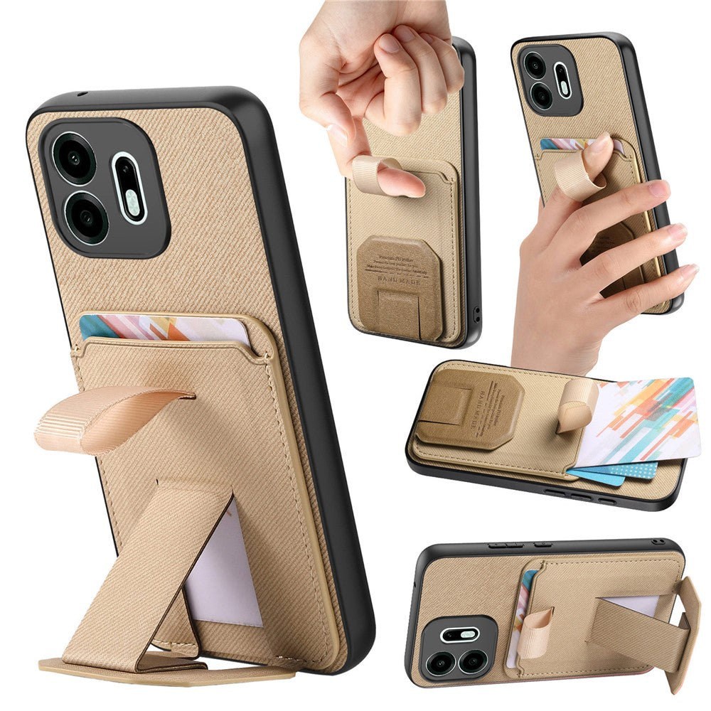 For OnePlus N6 4G Case Cloth Texture TPU PU Leather PC Phone Back Cover with Card Holder Kickstand