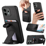 For OnePlus N6 4G Case Cloth Texture TPU PU Leather PC Phone Back Cover with Card Holder Kickstand