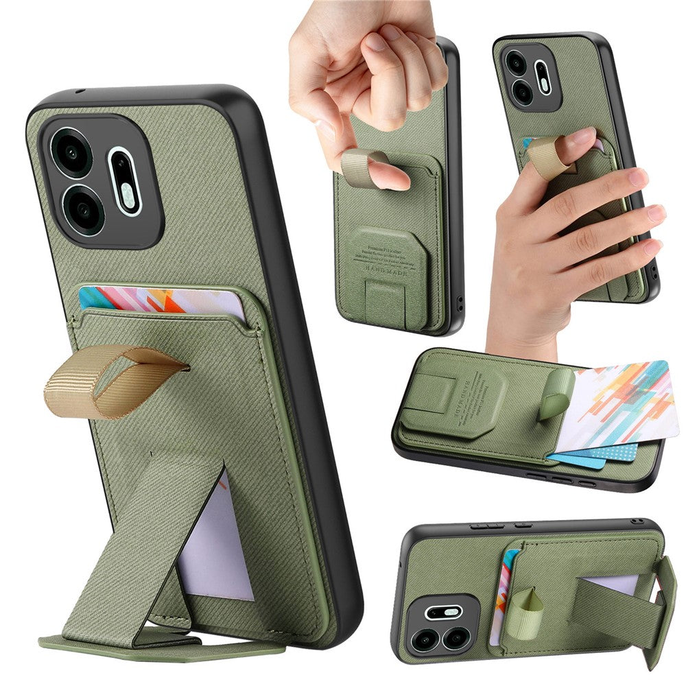 For OnePlus N6 4G Case Cloth Texture TPU PU Leather PC Phone Back Cover with Card Holder Kickstand