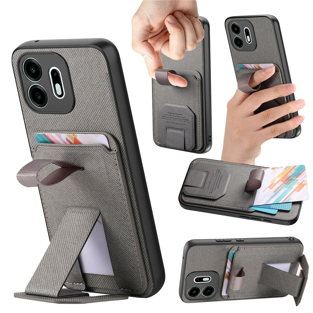 For OnePlus N6 4G Case Cloth Texture TPU PU Leather PC Phone Back Cover with Card Holder Kickstand