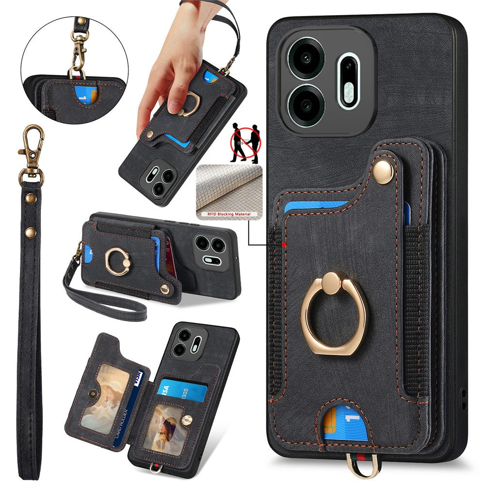 For OnePlus N6 4G Retro PU Leather Case Phone Cover with RFID Blocking Card Holder  /  Ring Holder
