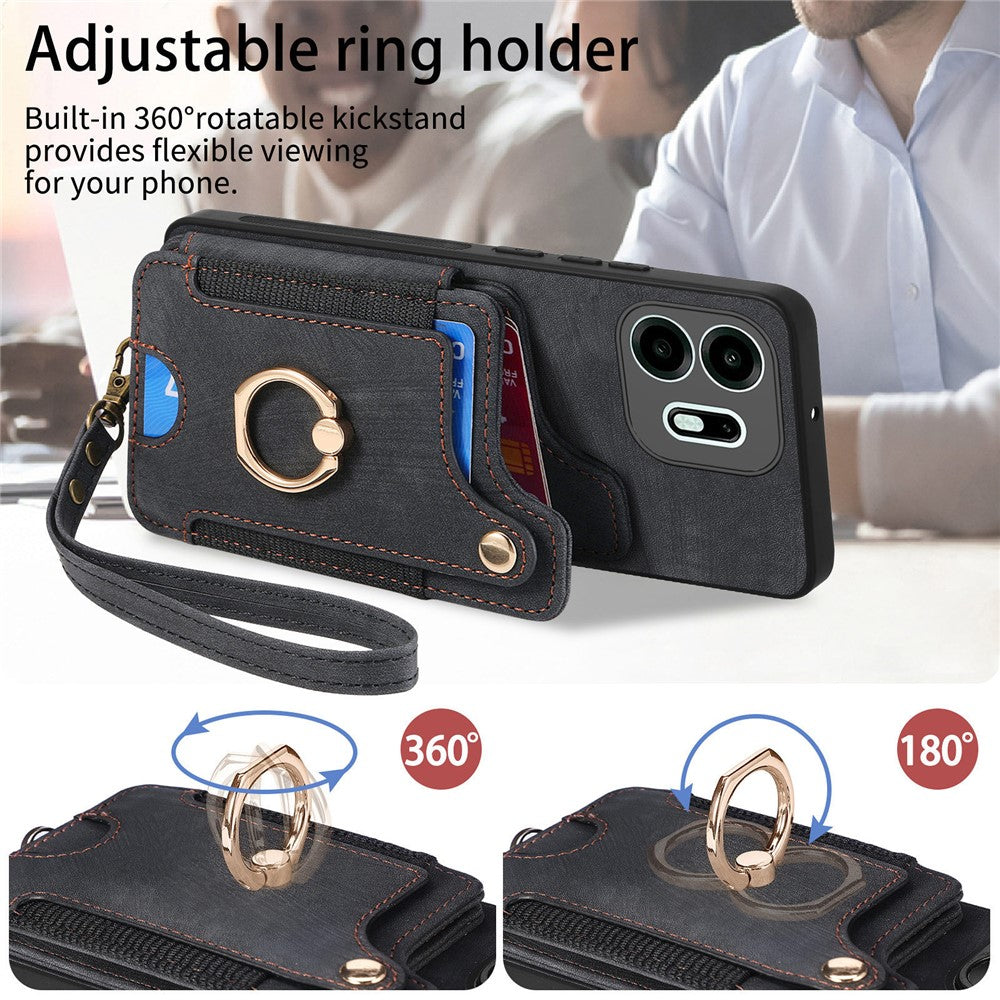 For OnePlus N6 4G Retro PU Leather Case Phone Cover with RFID Blocking Card Holder  /  Ring Holder