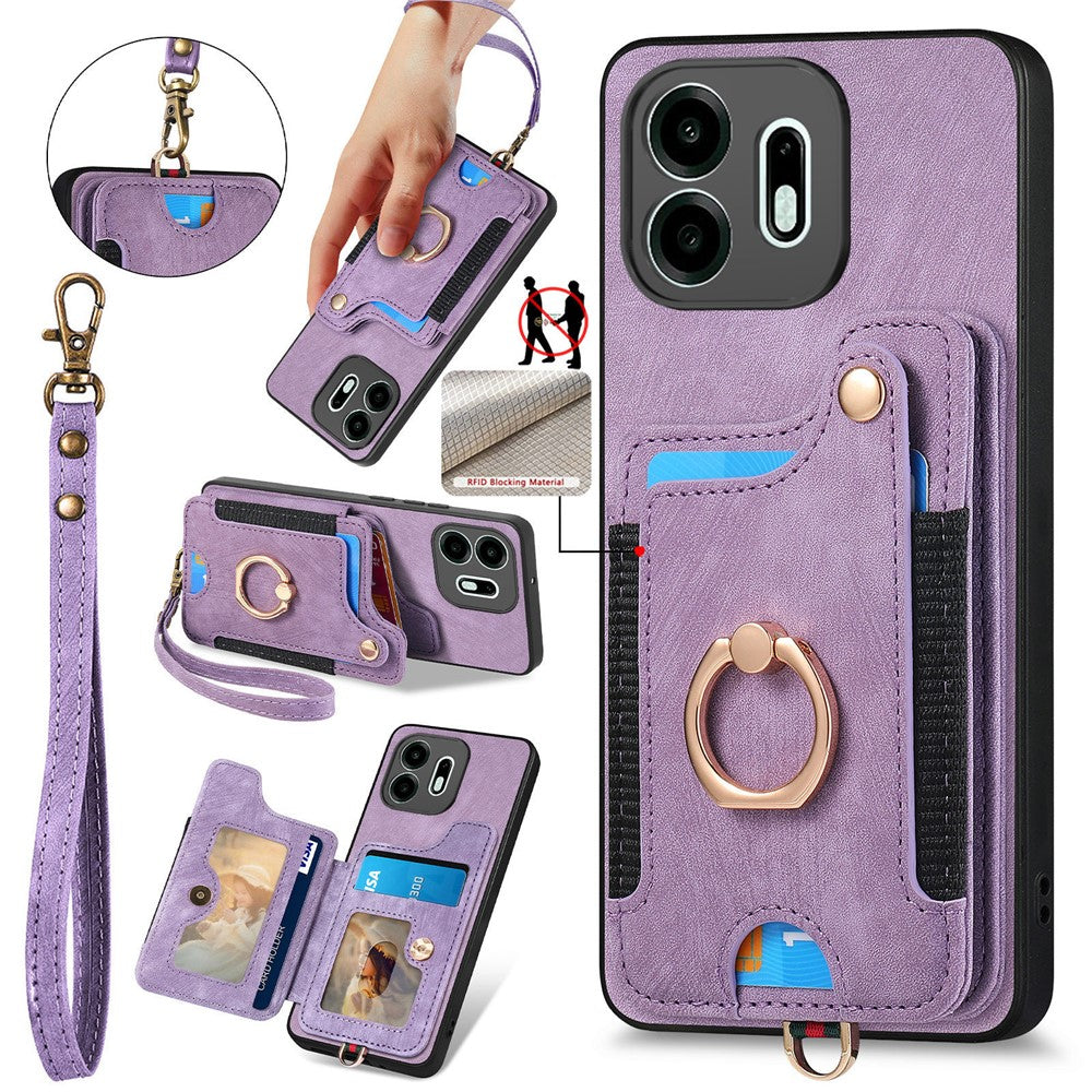 For OnePlus N6 4G Retro PU Leather Case Phone Cover with RFID Blocking Card Holder  /  Ring Holder
