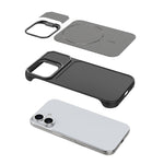 For iPhone 16 Magnetic Case with Lens Frame Kickstand Carbon Fiber Texture Hard PC Half-Wrapped Phone Cover