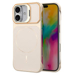 For iPhone 16 Magnetic Case with Lens Frame Kickstand Carbon Fiber Texture Hard PC Half-Wrapped Phone Cover