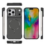 For iPhone 16 Pro Max Magnetic Case with Lens Frame Kickstand Carbon Fiber Texture Hard PC Half-Wrapped Phone Cover