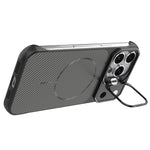 For iPhone 16 Pro Max Magnetic Case with Lens Frame Kickstand Carbon Fiber Texture Hard PC Half-Wrapped Phone Cover