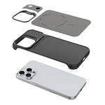 For iPhone 16 Pro Max Magnetic Case with Lens Frame Kickstand Carbon Fiber Texture Hard PC Half-Wrapped Phone Cover