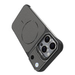 For iPhone 16 Pro Max Magnetic Case with Lens Frame Kickstand Carbon Fiber Texture Hard PC Half-Wrapped Phone Cover