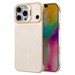 For iPhone 16 Pro Max Magnetic Case with Lens Frame Kickstand Carbon Fiber Texture Hard PC Half-Wrapped Phone Cover