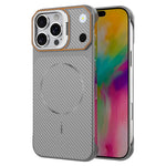For iPhone 16 Pro Max Magnetic Case with Lens Frame Kickstand Carbon Fiber Texture Hard PC Half-Wrapped Phone Cover