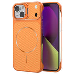 For iPhone 15 Magnetic Case with Lens Frame Kickstand Carbon Fiber Texture Hard PC Half-Wrapped Phone Cover