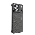 Til iPhone 15 Pro Magnetisk Cover med Linseramme Støtteben Kulfiber Tekstur Hård PC Halv-Indpakket Telefon Cover