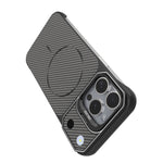Til iPhone 15 Pro Magnetisk Cover med Linseramme Støtteben Kulfiber Tekstur Hård PC Halv-Indpakket Telefon Cover
