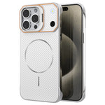 Til iPhone 15 Pro Magnetisk Cover med Linseramme Støtteben Kulfiber Tekstur Hård PC Halv-Indpakket Telefon Cover