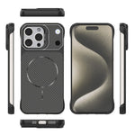For iPhone 18 Pro  /  17 Pro Magnetic Case with Lens Frame Kickstand Carbon Fiber Texture Hard PC Half-Wrapped Phone Cover - Orange