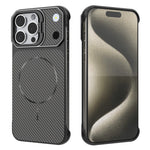 For iPhone 18 Pro  /  17 Pro Magnetic Case with Lens Frame Kickstand Carbon Fiber Texture Hard PC Half-Wrapped Phone Cover - Orange