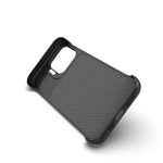 For iPhone 18 Pro  /  17 Pro Magnetic Case with Lens Frame Kickstand Carbon Fiber Texture Hard PC Half-Wrapped Phone Cover - Orange