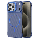 For iPhone 18 Pro  /  17 Pro Magnetic Case with Lens Frame Kickstand Carbon Fiber Texture Hard PC Half-Wrapped Phone Cover - Orange
