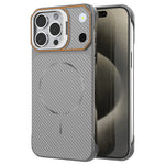 For iPhone 18 Pro  /  17 Pro Magnetic Case with Lens Frame Kickstand Carbon Fiber Texture Hard PC Half-Wrapped Phone Cover - Orange