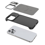 For iPhone 14 Pro Magnetic Case with Lens Frame Kickstand Carbon Fiber Texture Hard PC Half-Wrapped Phone Cover