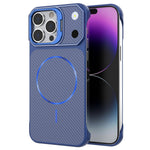 For iPhone 14 Pro Magnetic Case with Lens Frame Kickstand Carbon Fiber Texture Hard PC Half-Wrapped Phone Cover
