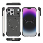 Til iPhone 14 Pro Max Magnetisk Cover med Linseramme Støtteben Kulfiber Tekstur Hårdt PC Halv-Indpakket Telefoncover