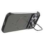 Til iPhone 14 Pro Max Magnetisk Cover med Linseramme Støtteben Kulfiber Tekstur Hårdt PC Halv-Indpakket Telefoncover