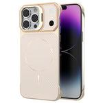 Til iPhone 14 Pro Max Magnetisk Cover med Linseramme Støtteben Kulfiber Tekstur Hårdt PC Halv-Indpakket Telefoncover