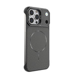 For iPhone 13 Pro Max Magnetic Case with Lens Frame Kickstand Carbon Fiber Texture Hard PC Half-Wrapped Phone Cover