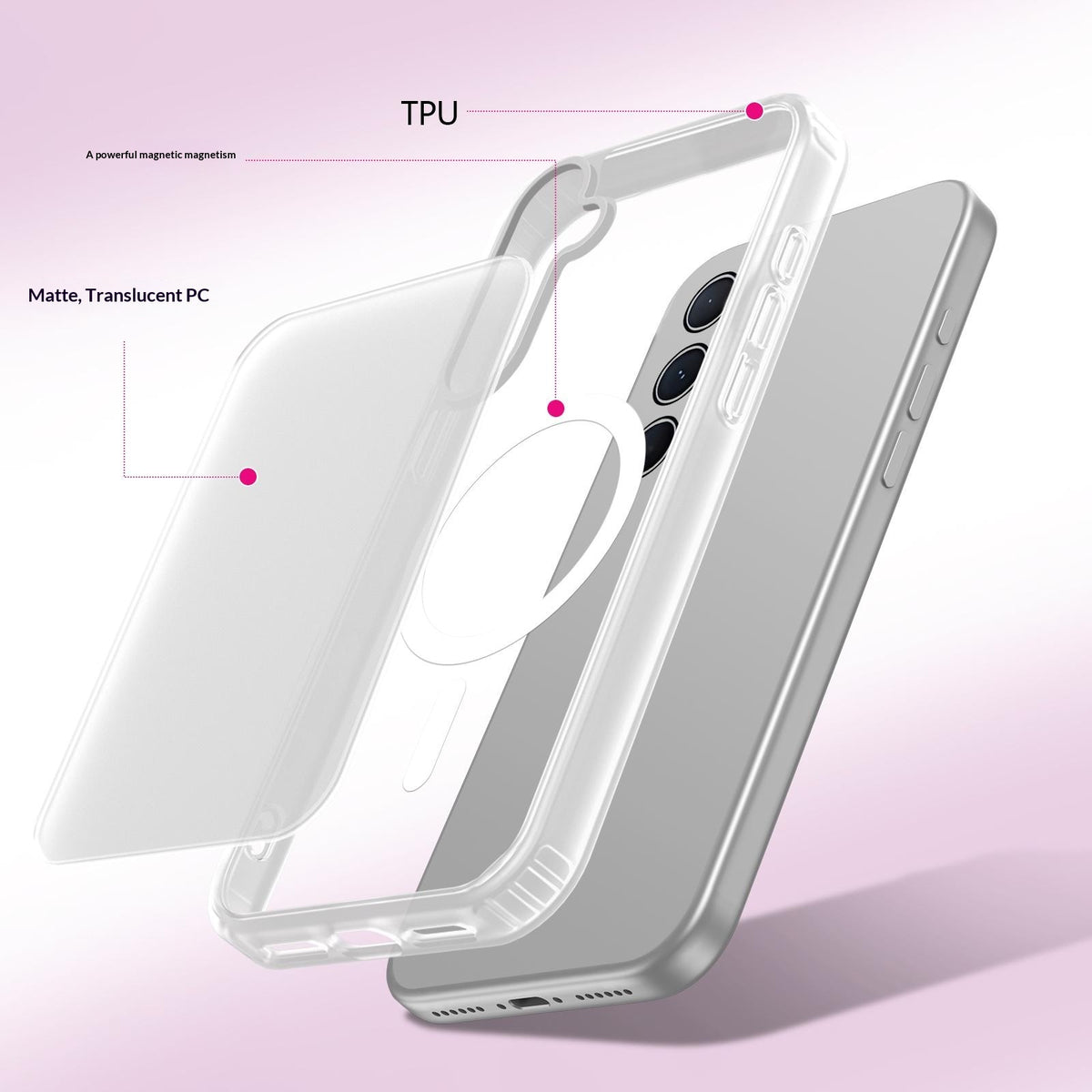 For Samsung Galaxy A35 5G Magnetic Case PC + TPU Matte Phone Cover with 2Pcs Camera Protector + 2Pcs Screen Protector
