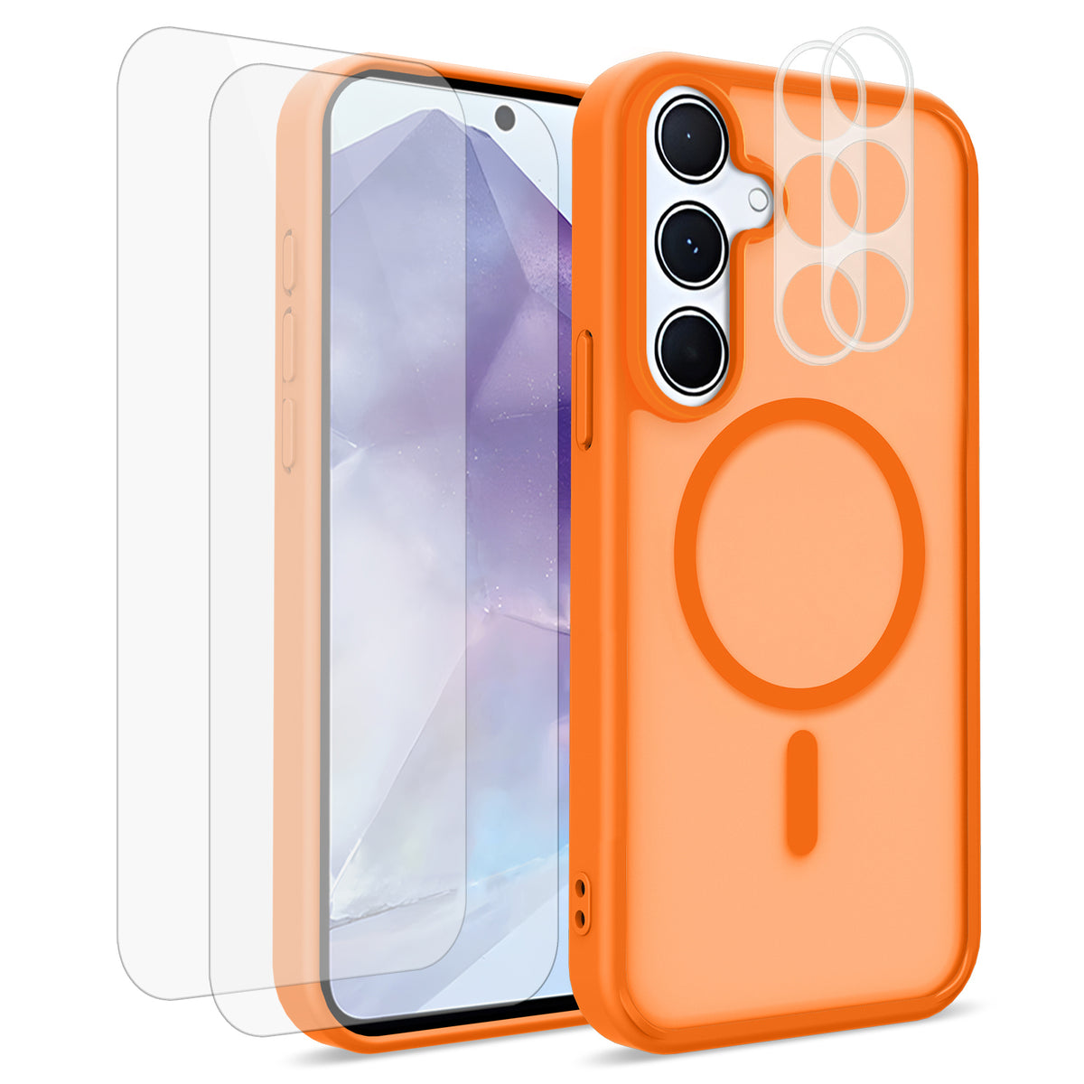For Samsung Galaxy A35 5G Magnetic Case PC + TPU Matte Phone Cover with 2Pcs Camera Protector + 2Pcs Screen Protector