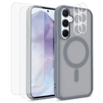 For Samsung Galaxy A35 5G Magnetic Case PC + TPU Matte Phone Cover with 2Pcs Camera Protector + 2Pcs Screen Protector