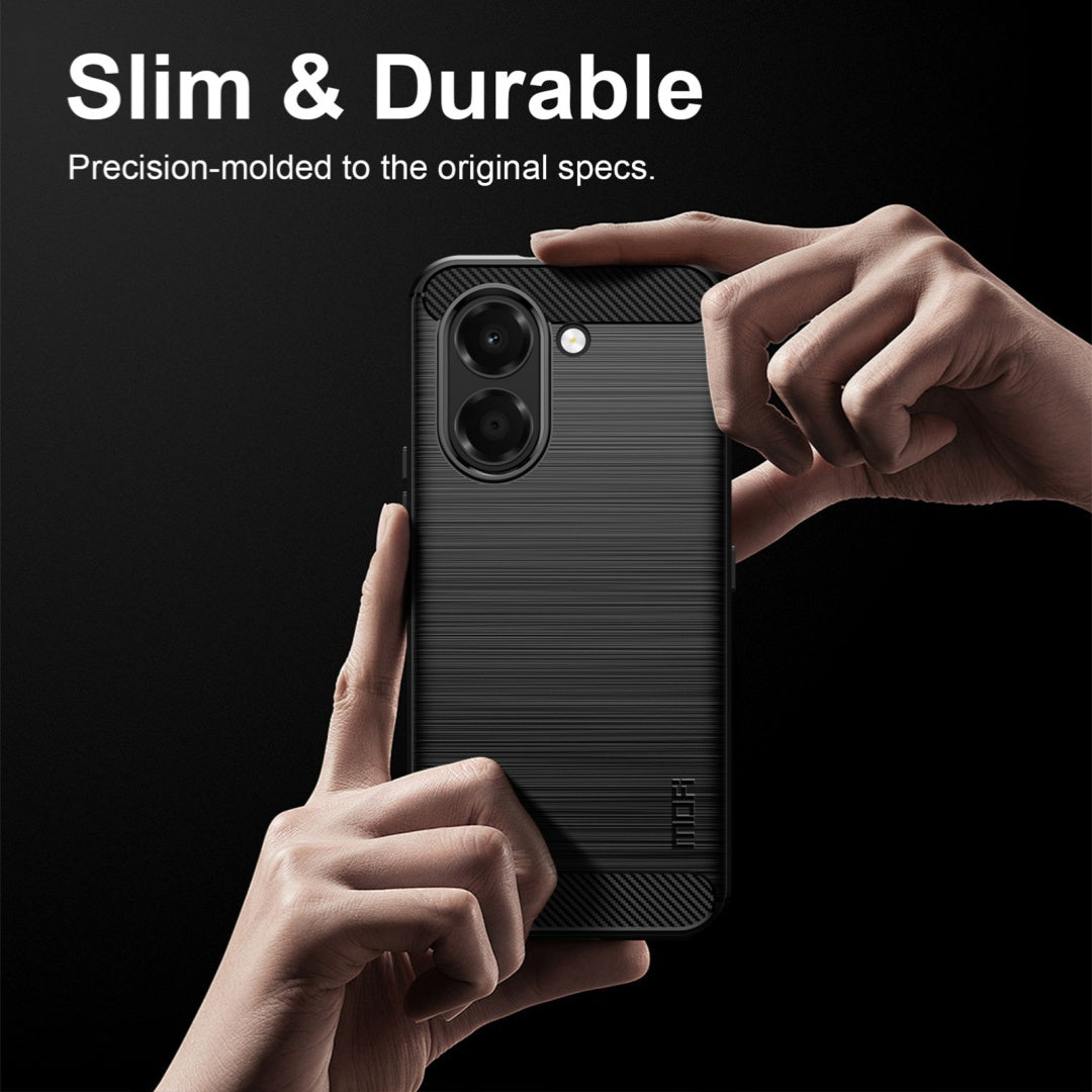 MOFI til Honor X7e 4G Bagcover Børstet Tekstur Kulfiber Blødt TPU-etui