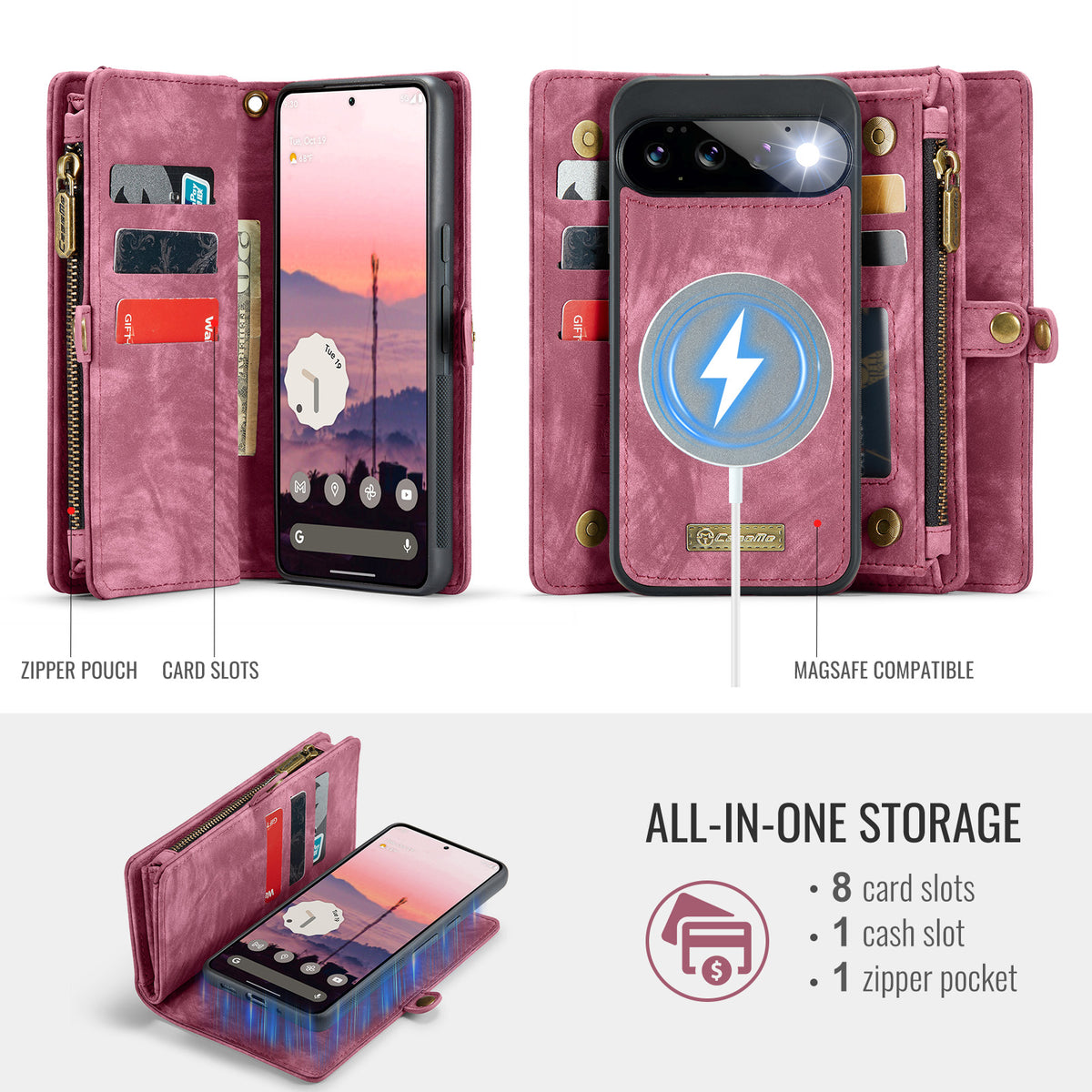 CASEME for Google Pixel 11 Pro / Google Pixel 11 008 Phone Cases Leather Cover with Detachable Wallet and Strap