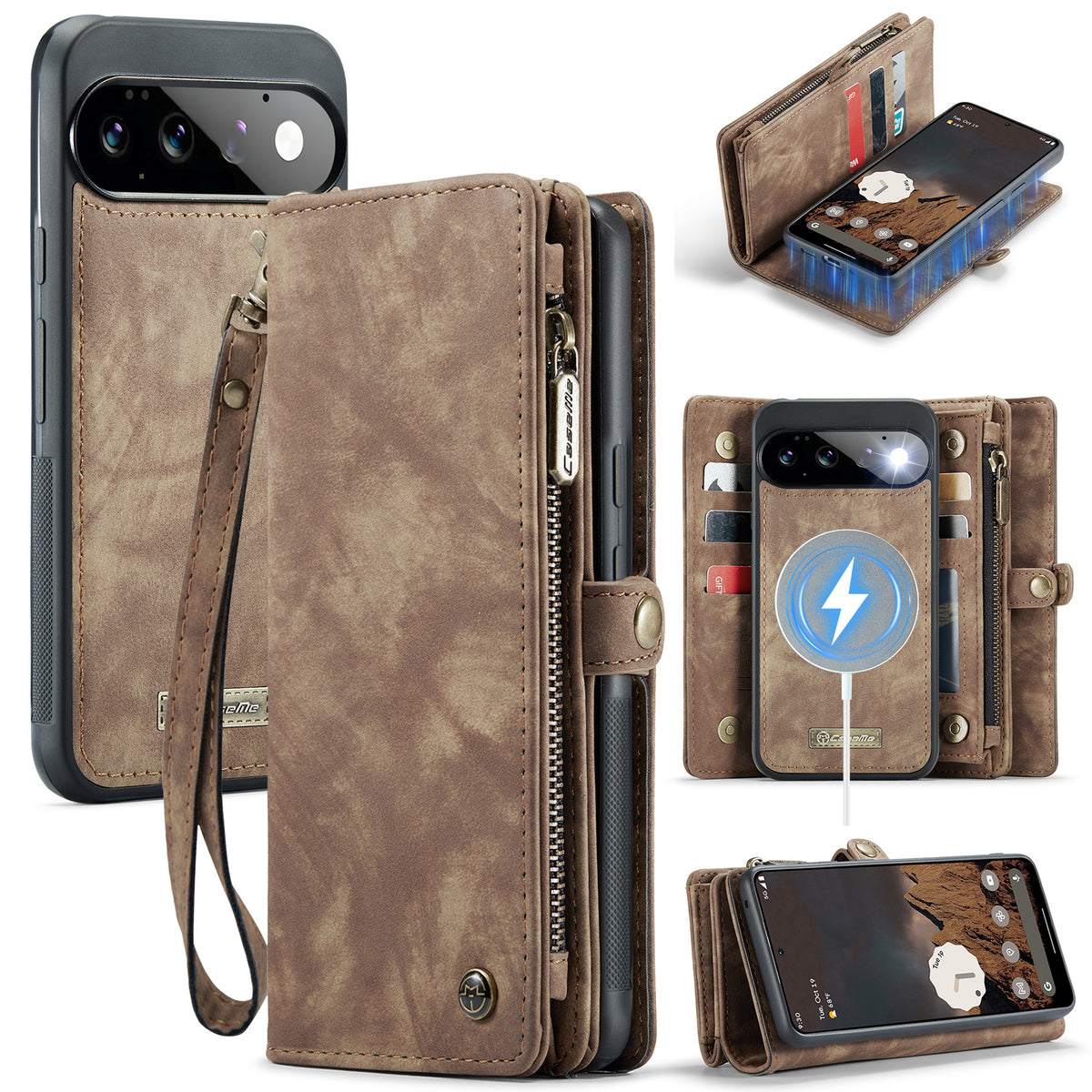 CASEME for Google Pixel 11 Pro / Google Pixel 11 008 Phone Cases Leather Cover with Detachable Wallet and Strap