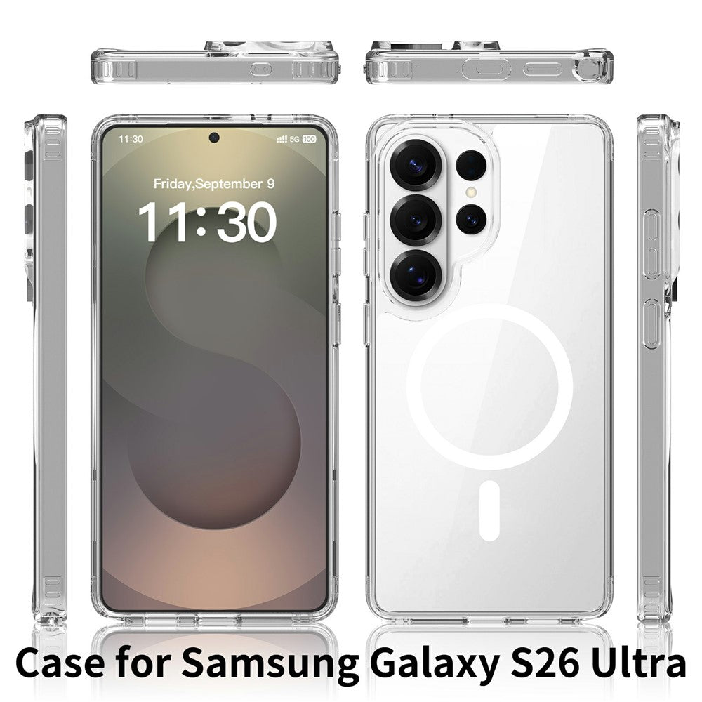Til Samsung Galaxy S26 Ultra Magnetisk Cover TPU + Akryl Klart Telefoncover med 2 stk. Kameralinsebeskyttere + 2 stk. Hærdet Glas Skærmbeskyttere