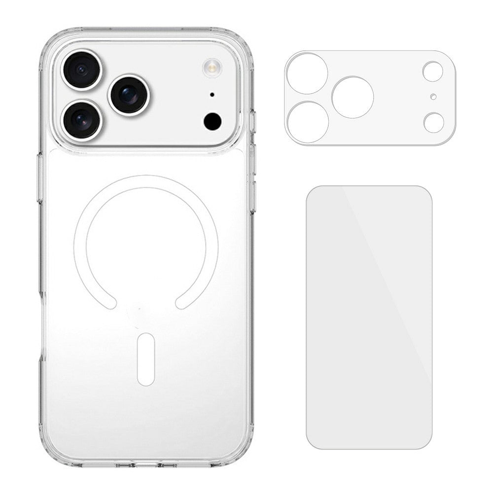 For iPhone 18 Pro Magnetic Case TPU + Acrylic Clear Phone Cover with 2Pcs Camera Protector + 2Pcs Tempered Glass Screen Protector
