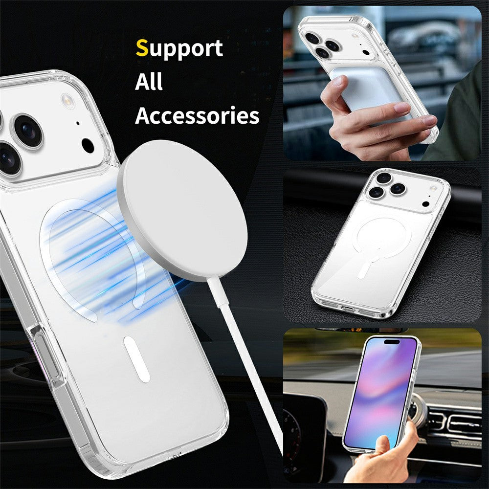 For iPhone 18 Pro Magnetic Case TPU + Acrylic Clear Phone Cover with 2Pcs Camera Protector + 2Pcs Tempered Glass Screen Protector