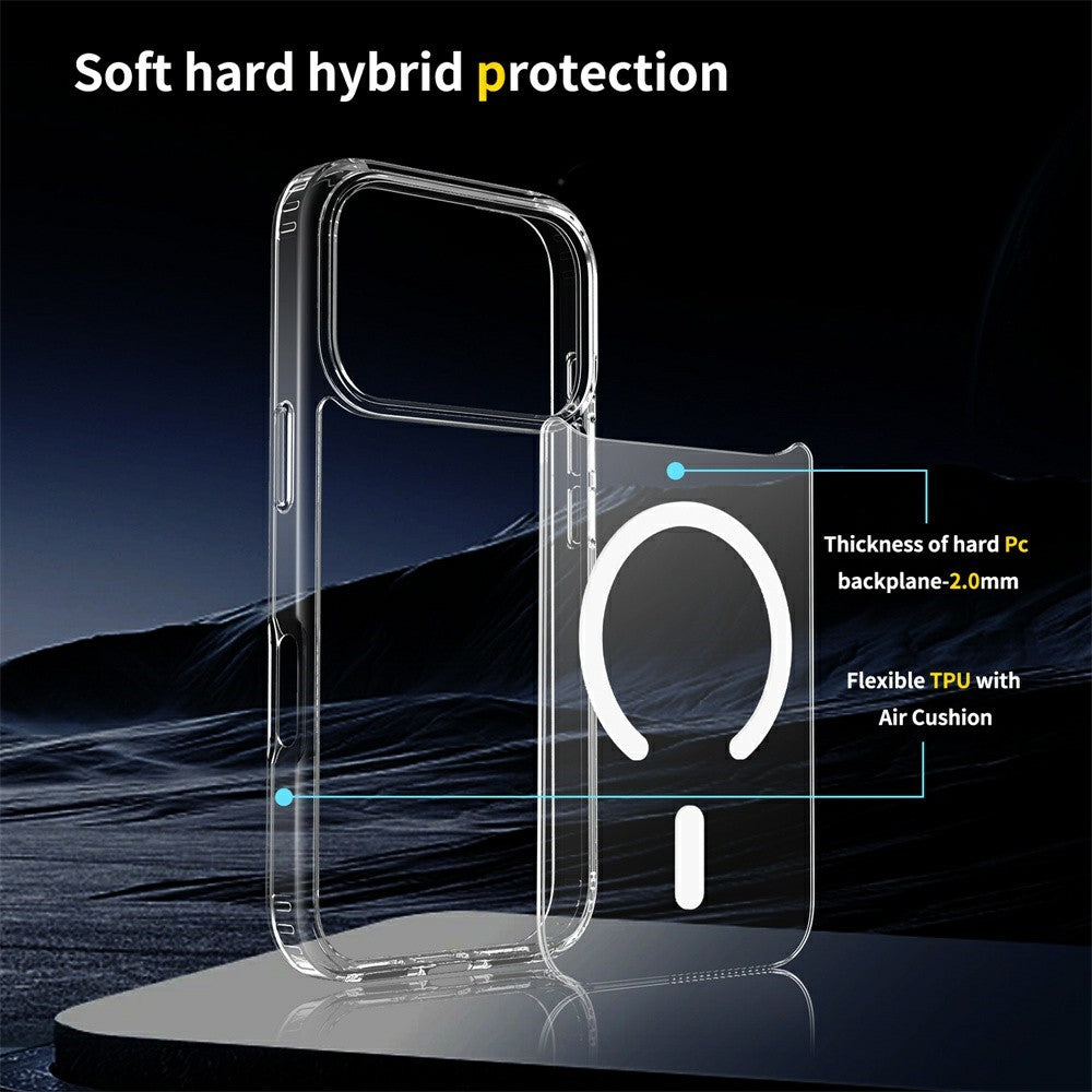 For iPhone 18 Pro Magnetic Case TPU + Acrylic Clear Phone Cover with 2Pcs Camera Protector + 2Pcs Tempered Glass Screen Protector