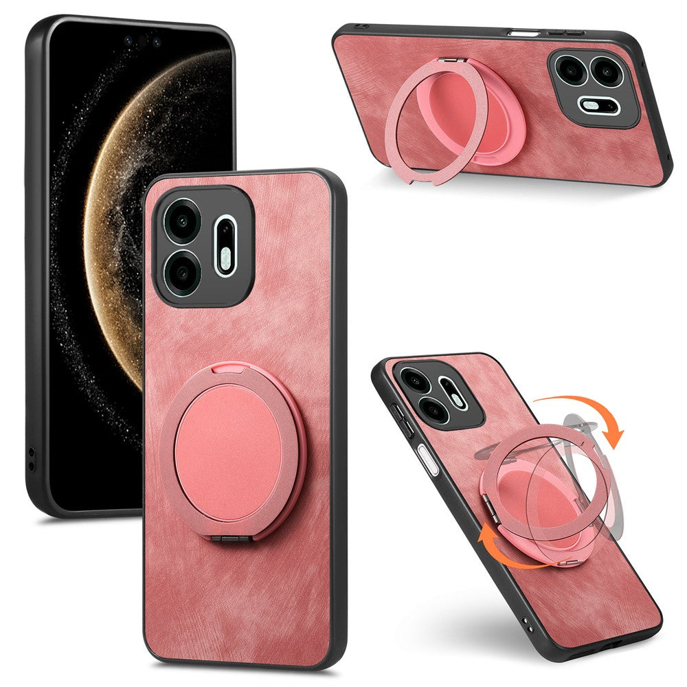 For OnePlus N6 4G Stress Relief Retro Leather Back Cover Phone Case with Rotating Kickstand