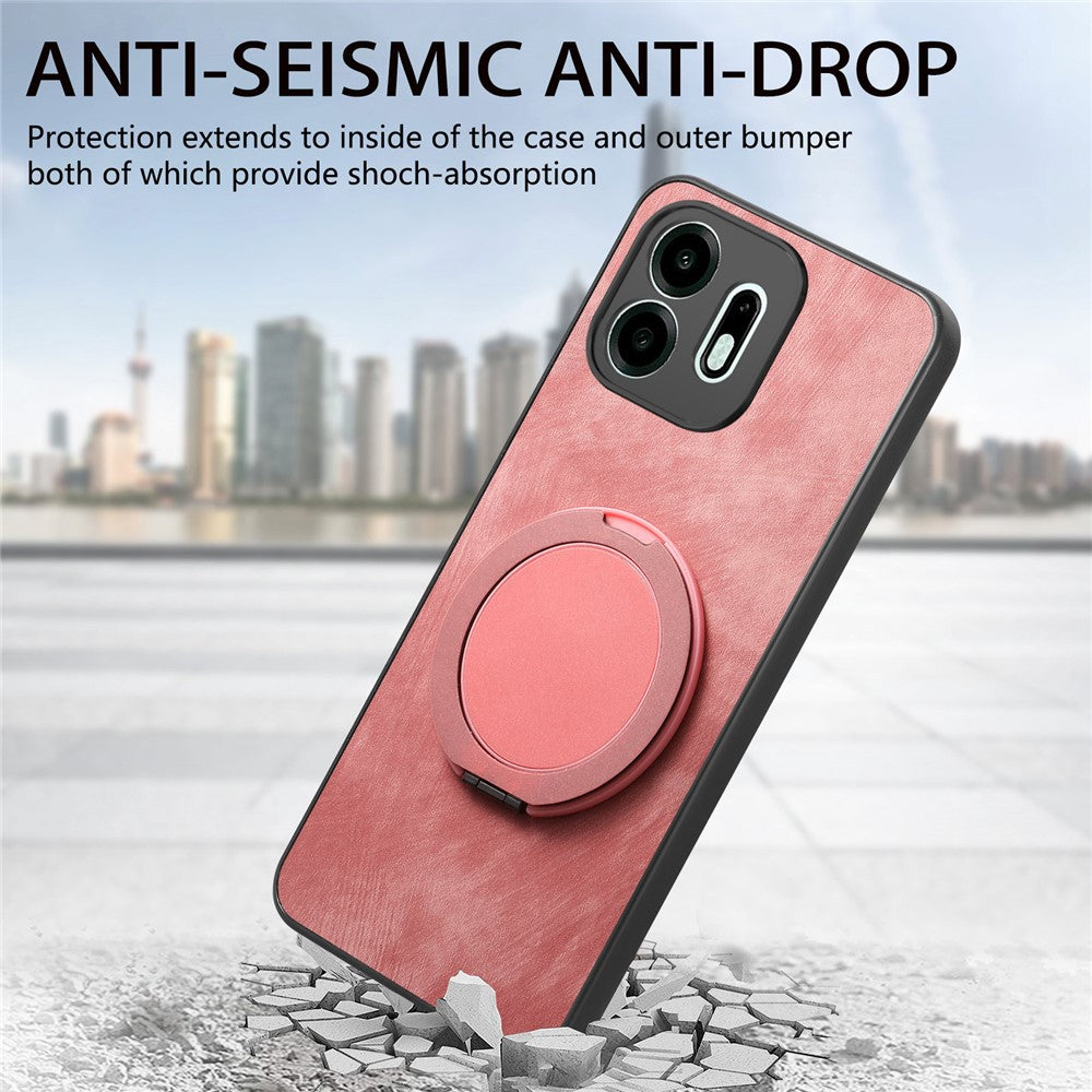For OnePlus N6 4G Stress Relief Retro Leather Back Cover Phone Case with Rotating Kickstand