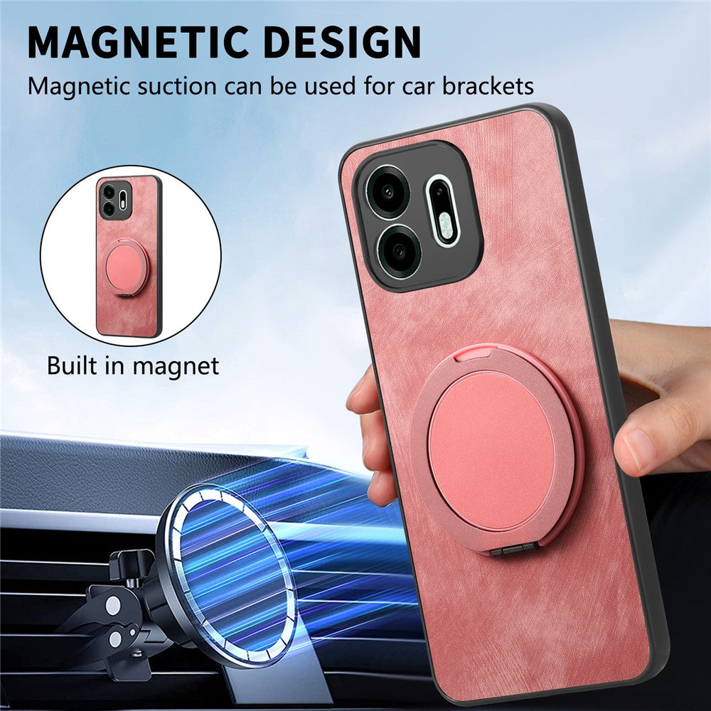 For OnePlus N6 4G Stress Relief Retro Leather Back Cover Phone Case with Rotating Kickstand