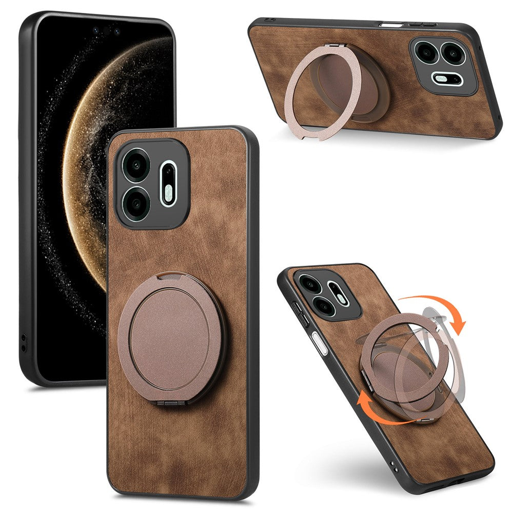 For OnePlus N6 4G Stress Relief Retro Leather Back Cover Phone Case with Rotating Kickstand