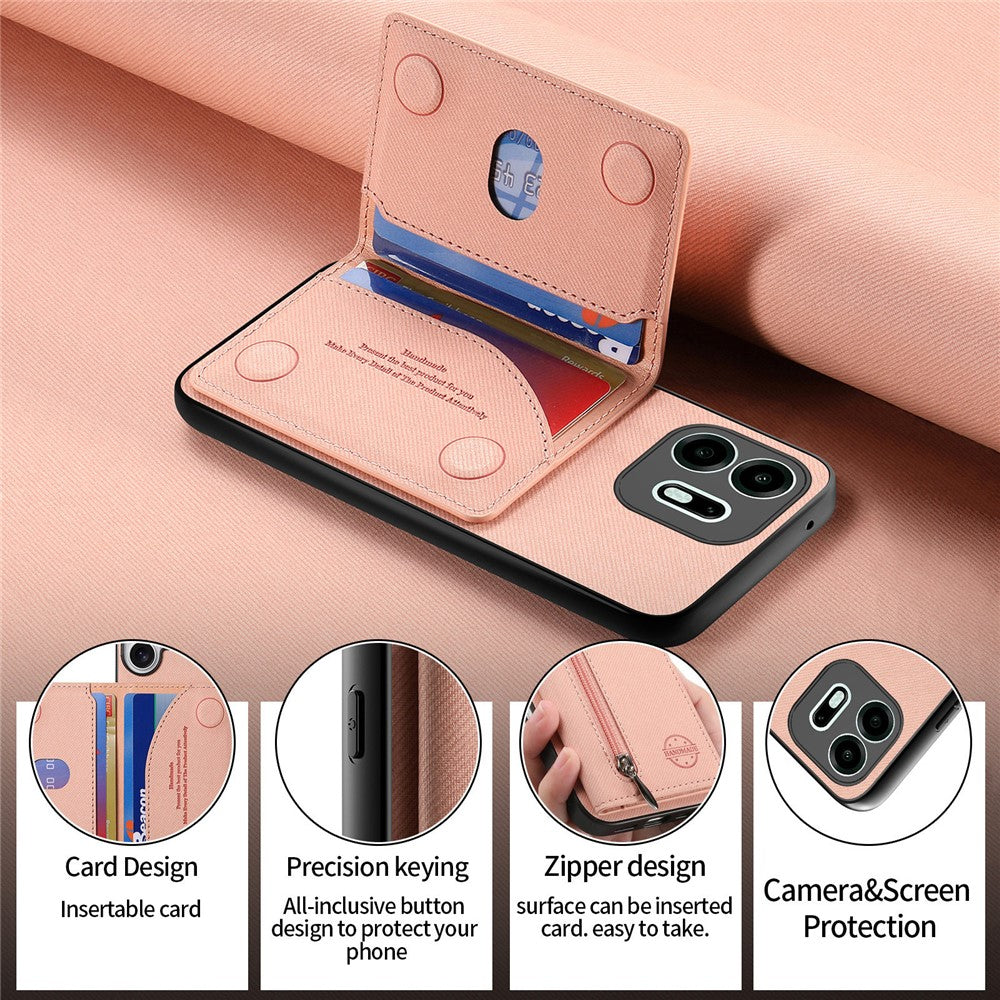 For OnePlus N6 4G Case Zipper Card Holder Kickstand Jeans Cloth Texture Leather Phone Back Cover