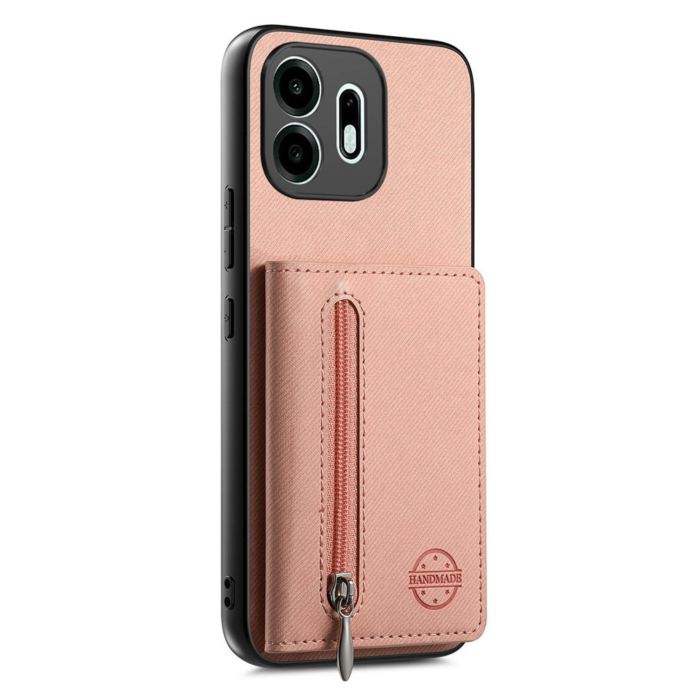 For OnePlus N6 4G Case Zipper Card Holder Kickstand Jeans Cloth Texture Leather Phone Back Cover