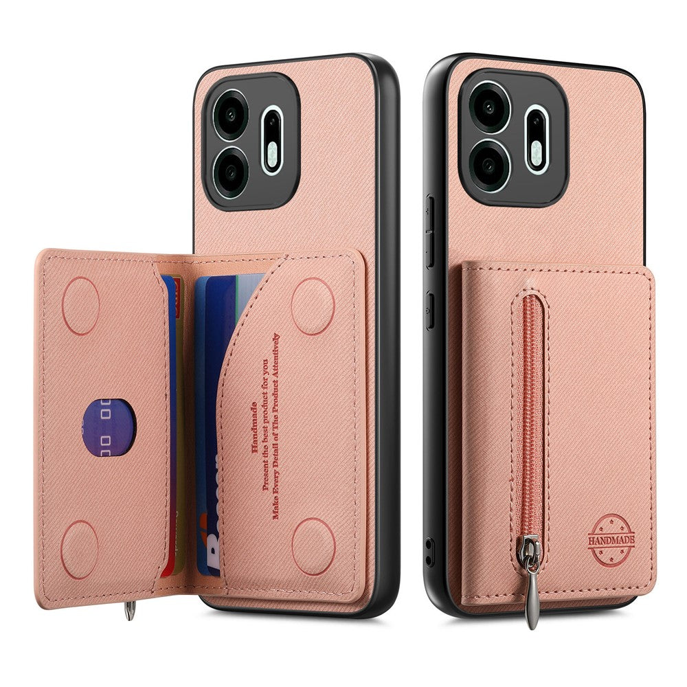 For OnePlus N6 4G Case Zipper Card Holder Kickstand Jeans Cloth Texture Leather Phone Back Cover