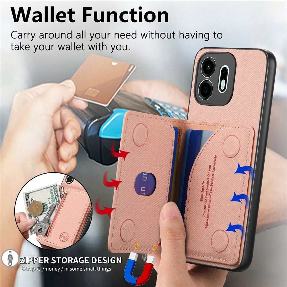 For OnePlus N6 4G Case Zipper Card Holder Kickstand Jeans Cloth Texture Leather Phone Back Cover