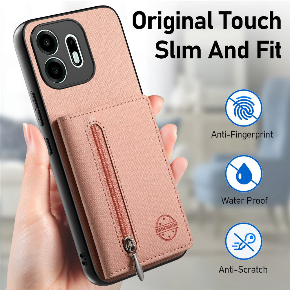 For OnePlus N6 4G Case Zipper Card Holder Kickstand Jeans Cloth Texture Leather Phone Back Cover